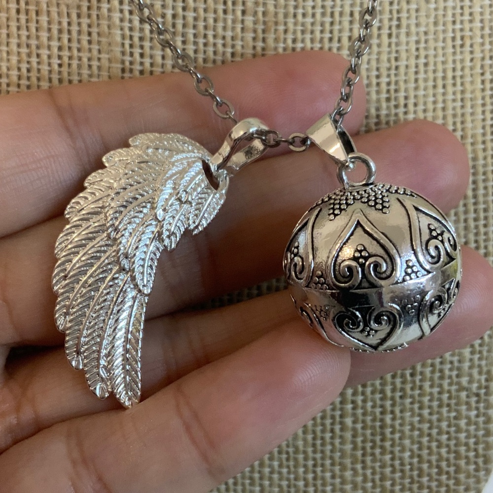 Harmonic Ball Necklace,Sphere and Wing of Archangel Gabriel, Stainlee Steel